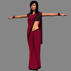 Indian Girl Saree Red 3D Model