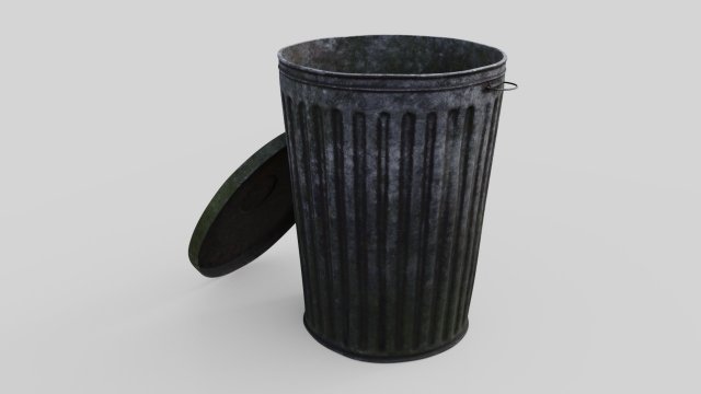 Dustbin 3 Textured Old 3D Model