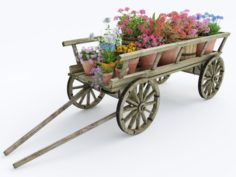 Wooden cart flower pot 3D Model
