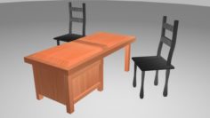 Simple Desk with Chairs Free Free 3D Model