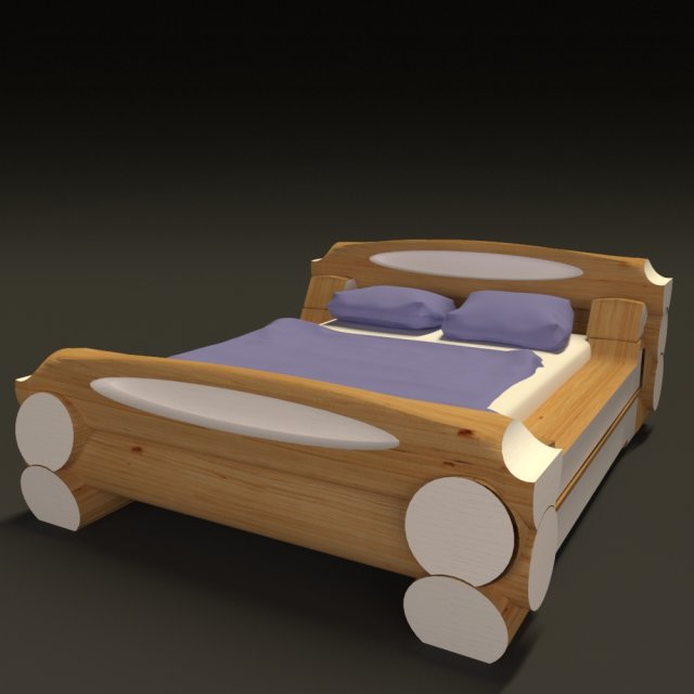 Highland-style wooden bed 3D Model