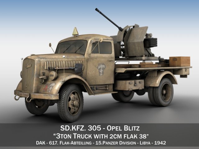 Opel Blitz with 2cm Flak 38 – DAK 3D Model