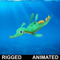 Cartoon Hippocampus Rigged Animated 3D Model