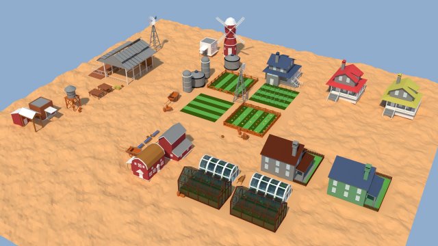 Low Poly Farm Complex 3D Model