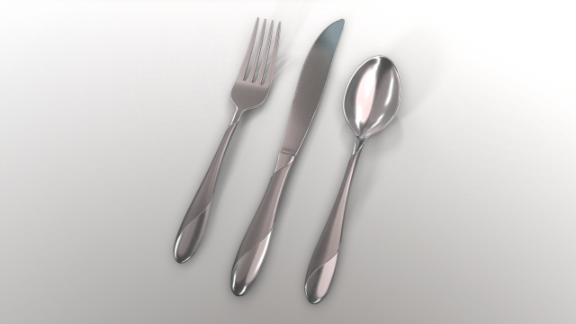 Cutlery 3 Item Set with Swirl Accent 3D Model