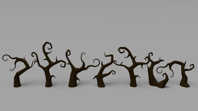 Low Poly Spooky Tree Pack 3D Model