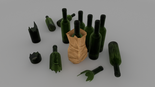 Empty Broken Bottles Pack 3D Model