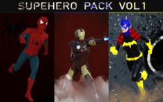 Superheroes Pack Volume 1 – Game Ready Characters – Ironman Spiderman Batgirl 3D Model