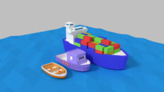 Low poly ships pack 3D Model