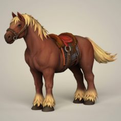 Muscular Horse with Saddle 3D Model