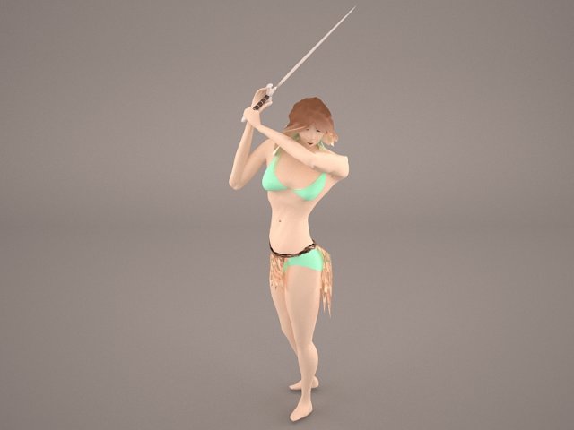 Girl in forest with magical stick warrior woman women 3D Model
