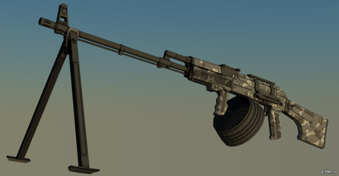 Ручной Пулемет Калашникова (РПК) в городском цифровом камуфляже / RPK Urban Camouflage 3D Model