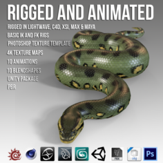 Animated Green Anaconda 3D Model