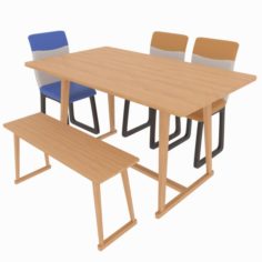 Dining set consisting of a tablebench and chairs 3D Model