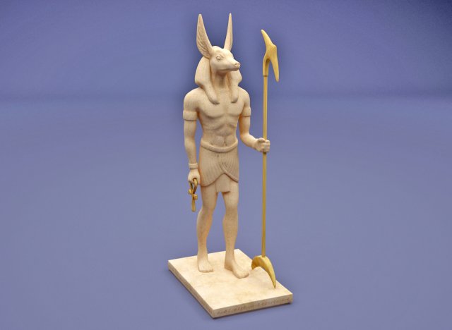 Anubis with head of jackal holding an ankh and a was-sceptre 3D Model