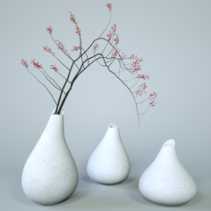 White Vase Set and Branches 3D Model