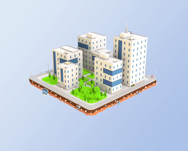 Low Poly City Block Office Buildings 3D Model