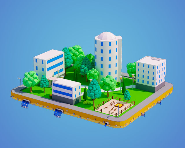 Low Poly City Block 3D Model