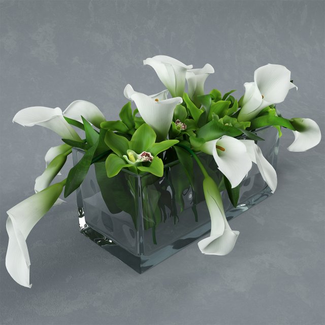 Bouquet in glass vase 3D Model