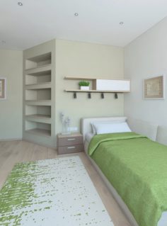A simple child room with a ceiling fan 3D Model