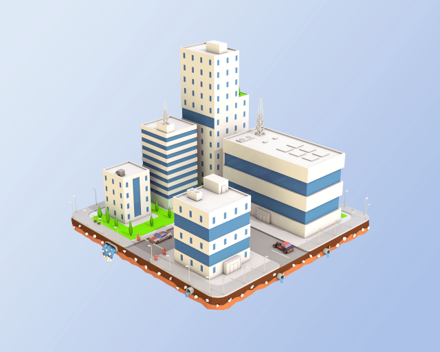 Low Poly City Block Factory Buildings 3D Model