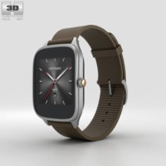 Asus Zenwatch 2 163-inch Silver Case Brown Rubber Band 3D Model