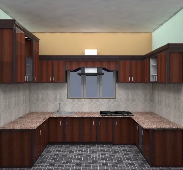 MODULAR KITCHEN WITH NICE MICA WORK 3D Model