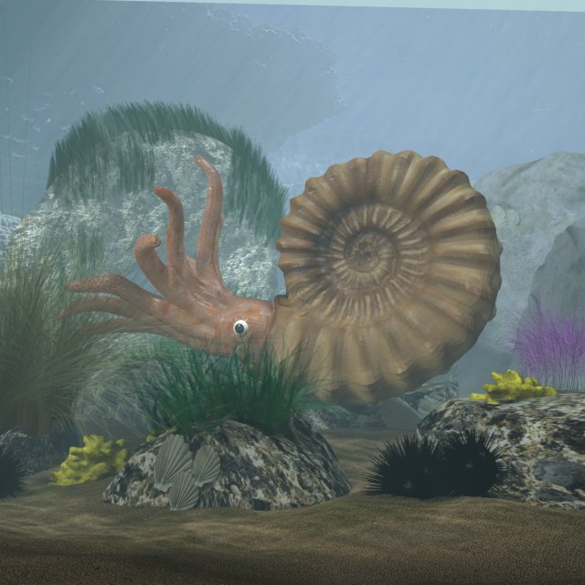Ammonite with complete underwater scene 3D Model