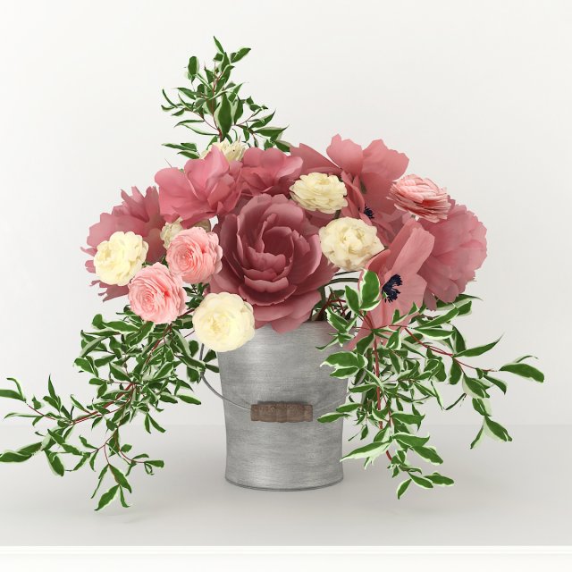 Bouquet with peonies and ranunculus 3D Model