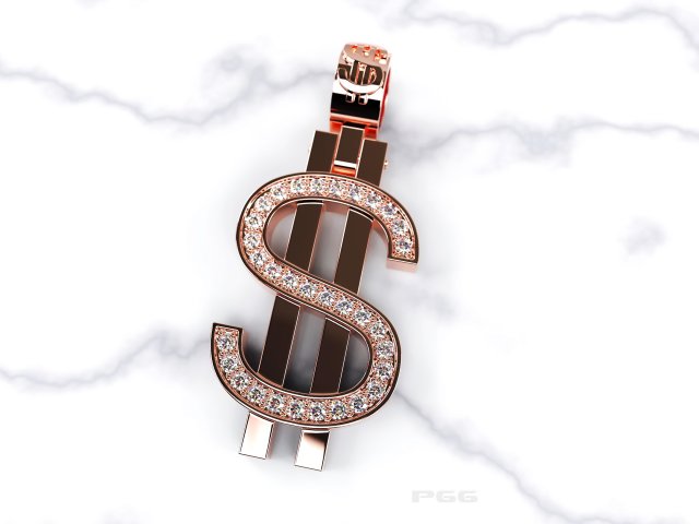 Gold pendant with a dollar sign 3D Model