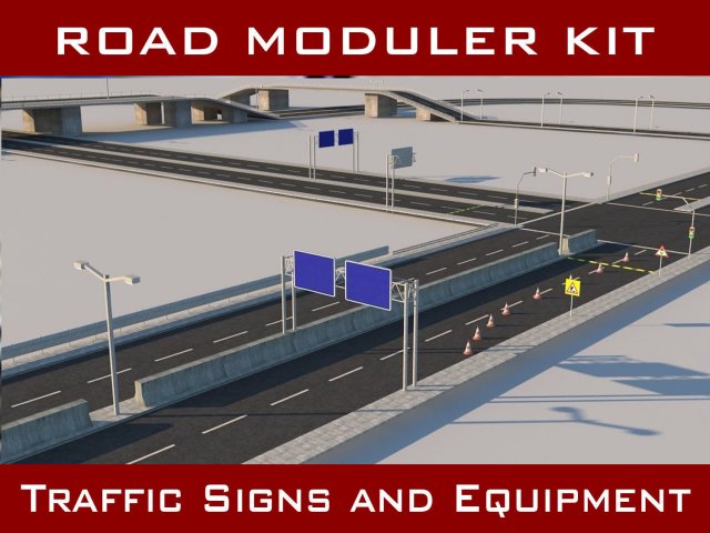 Road Pack Modular Kit – Traffic Signs and Equipmen 3D Model