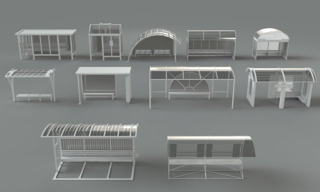 Bus stations – 11 pieces 3D Model