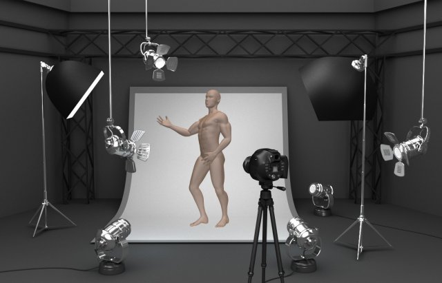 Photo studio equipment and white background 3D Model