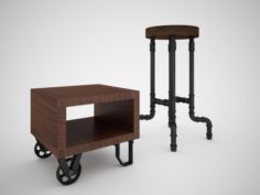 Industrial Steel Pipe Stool and sofa side-table 3D Model