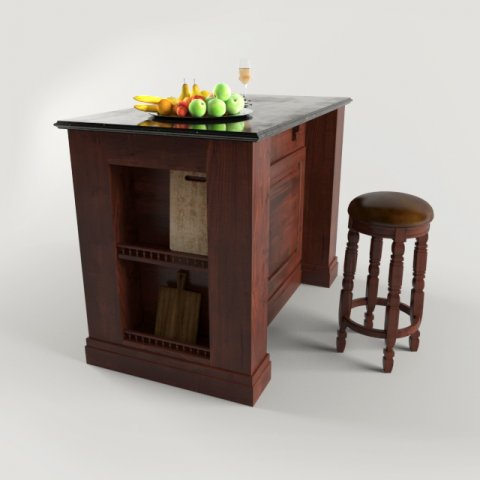 Kitchen Island with Stool Chair 3D Model