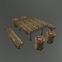 Medieval Table Banches 3D Model