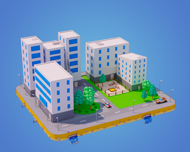 Low Poly City Block 3D Model