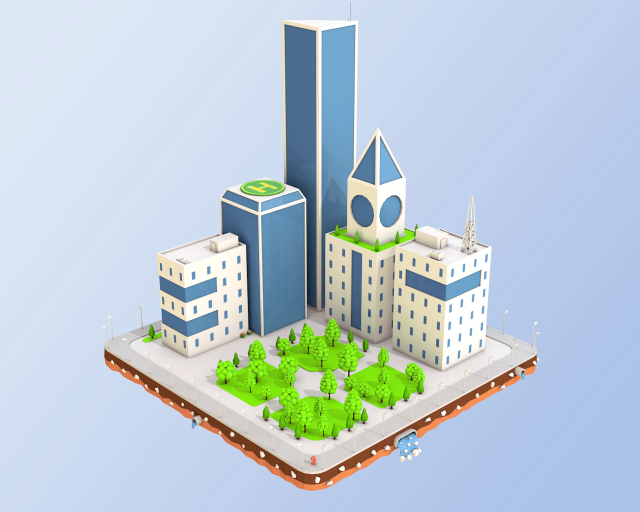 Low Poly City Block Skyscraper Buildings 3D Model
