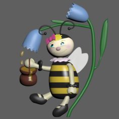 Cartoon honeybee and tulip 3D Model