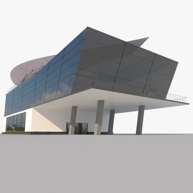 Modern Glass Shoping Mall 3D Model
