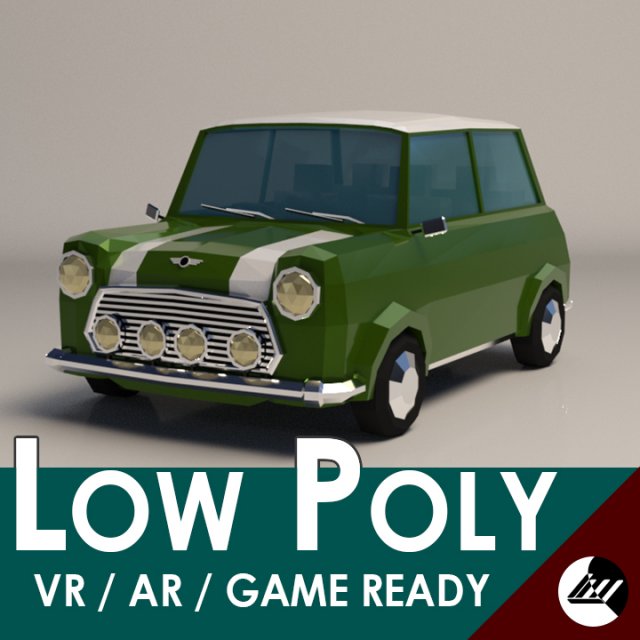 Low-Poly Cartoon Mini Cooper Car 3D Model