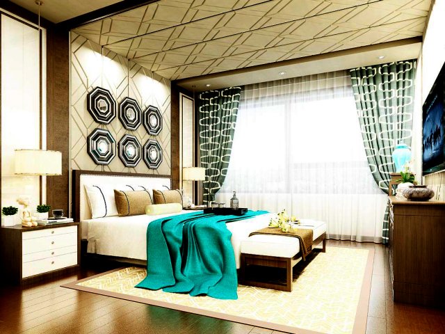 Stylish European bedroom 06 3D Model