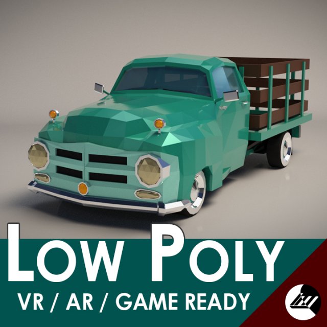 Low-Poly Cartoon Vintage Pickup Truck 3D Model