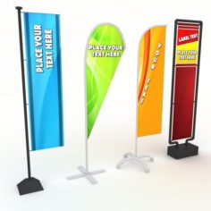 Banner commercial flag stand pack low poly 3D Model