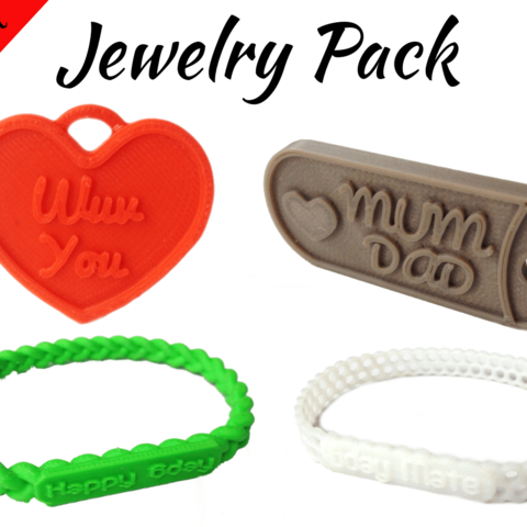 Jewelry Pack – Bracelet Wristband Pendant Military Dog Tag Heart 3D Print Model