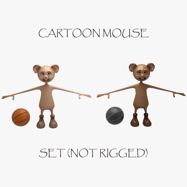 Cartoon Mouse Set Not Rigged 3D Model