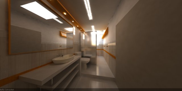 Long bathroom design 3D Model