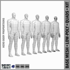 Male Hero Body Base Mesh in Rest Pose 3D Model