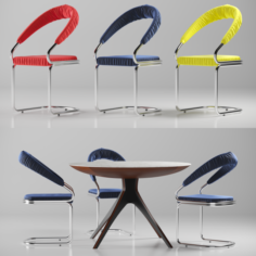 Table and chair with upholstery 3D Model