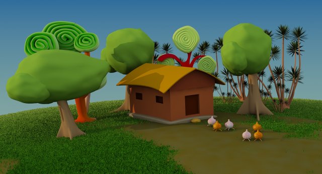 Cartoon House Scene 3D Model